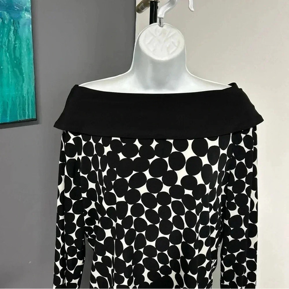 Rafaella Women’s Large Top Black White Polka Dot Off Shoulder Romantic Fairycore - Picture 3 of 10